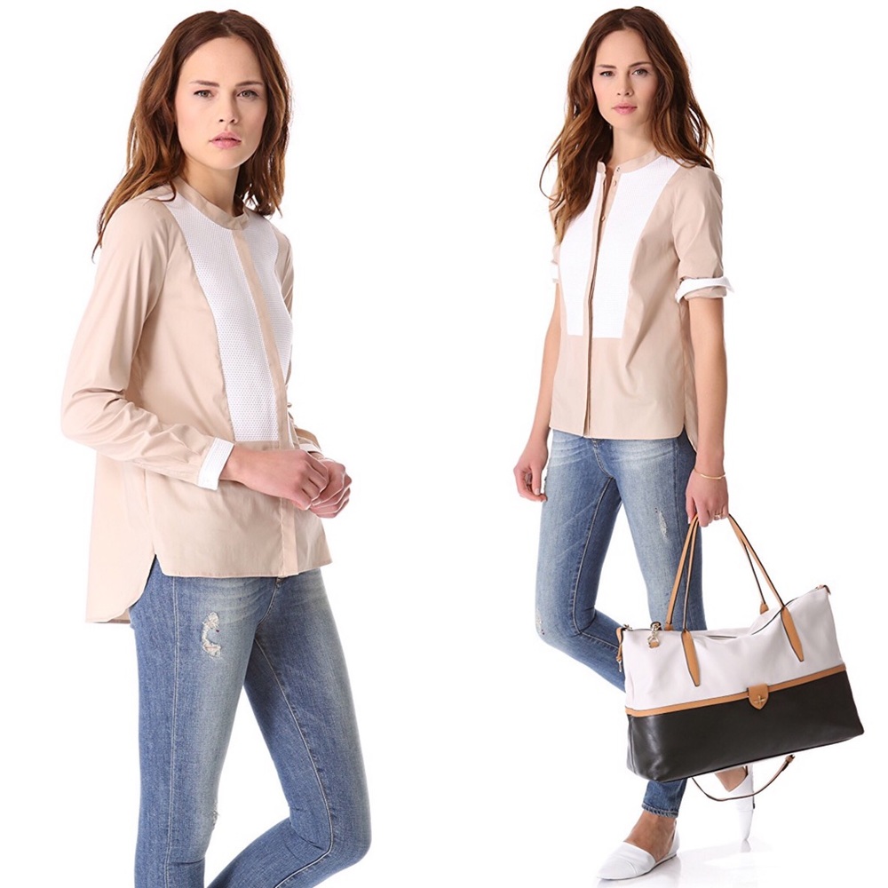 Tibi Textured-Bib Button Down Tuxedo Blouse - image 3